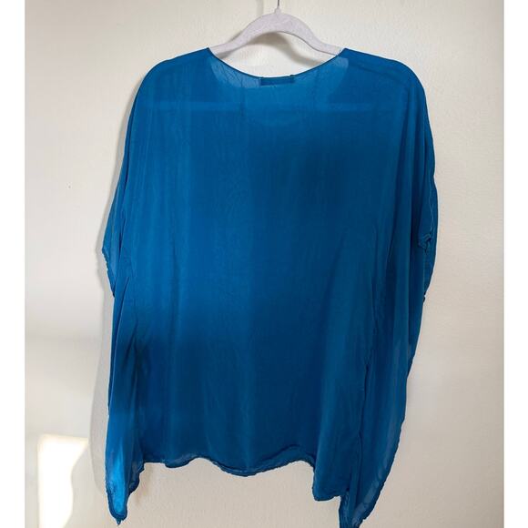 Barbara Lesser Women's Flowy Cupra Rayon Blouse Cover Up Neon Blue Size Medium - Picture 2 of 8